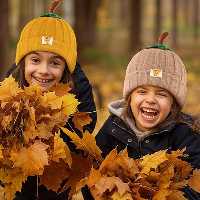 Children'S Pumpkin Animation Super Cute Hat For Autumn And Winter Warmth And Cold Protection Knitted Hat With Head Cover