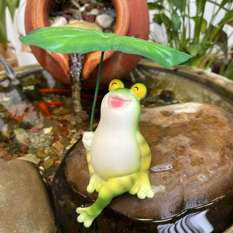 

Cute Frog with Leaf Umbrella Garden Statue Resin Smiling Frog Figurine for Pond Patio Fairy Garden Decor Gift for Animal Lovers ярко-розовый