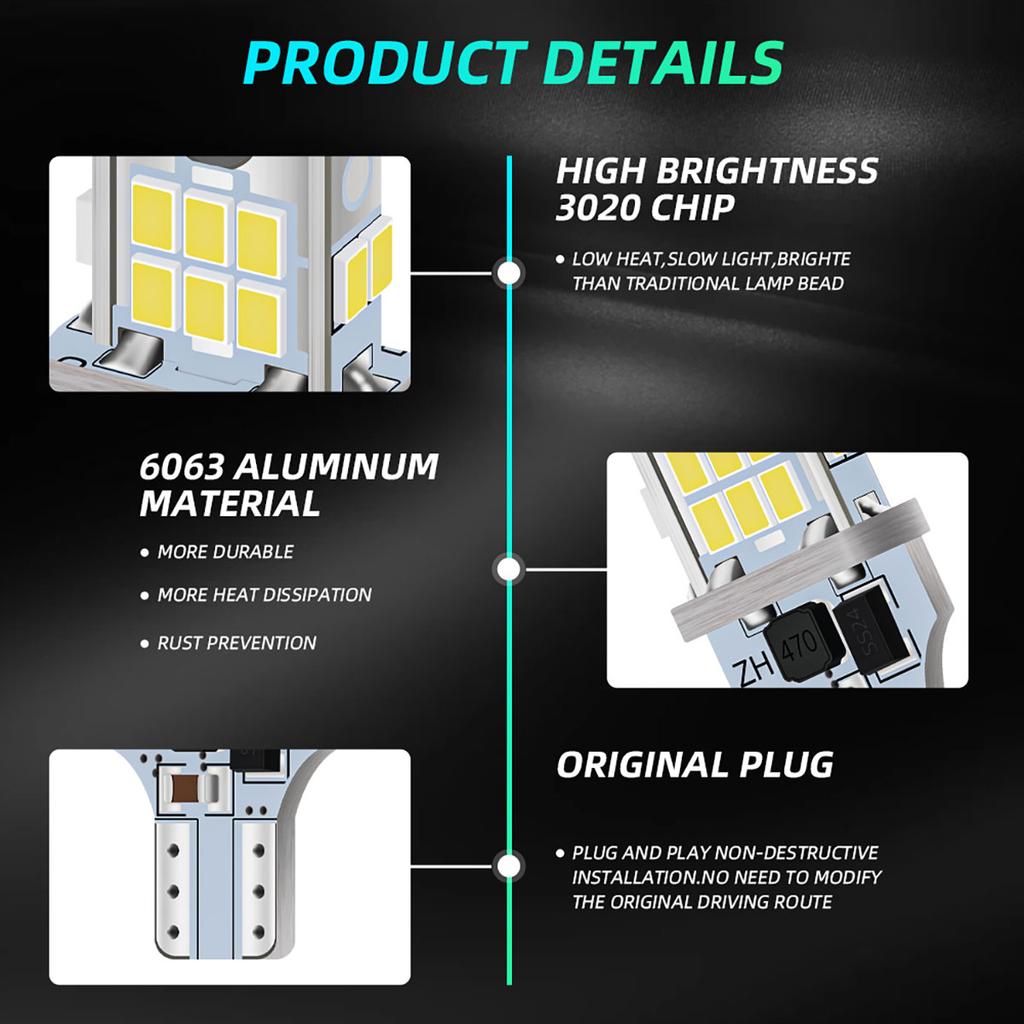 2PCS T15 W16W LED Bulbs Canbus Bulbs NO Error 3020 12V White For Car Backup Parking Light Reverse Lamp Universal