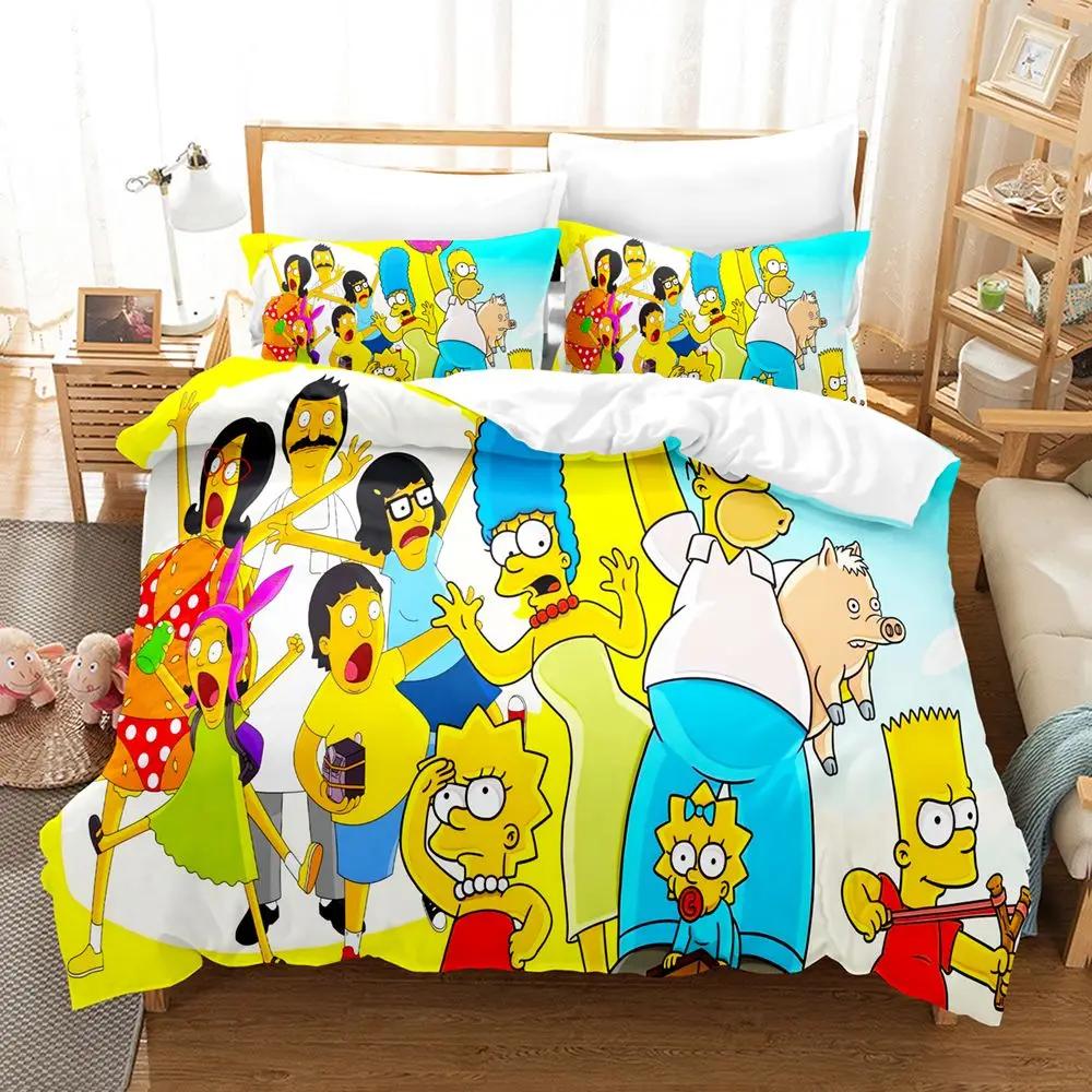Cartoon 3D Duvet Cover S-Simpsons Pillowcase Adult Kids Bedding Set Bed Youth Kids Girl Boys Gift Double Queen King Size