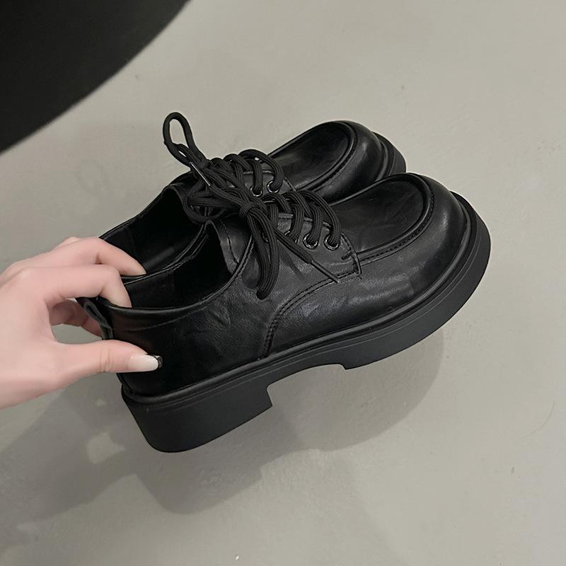 Leather loafers heightening small leather shoes spring and autumn lace-up jk retro platform single shoes