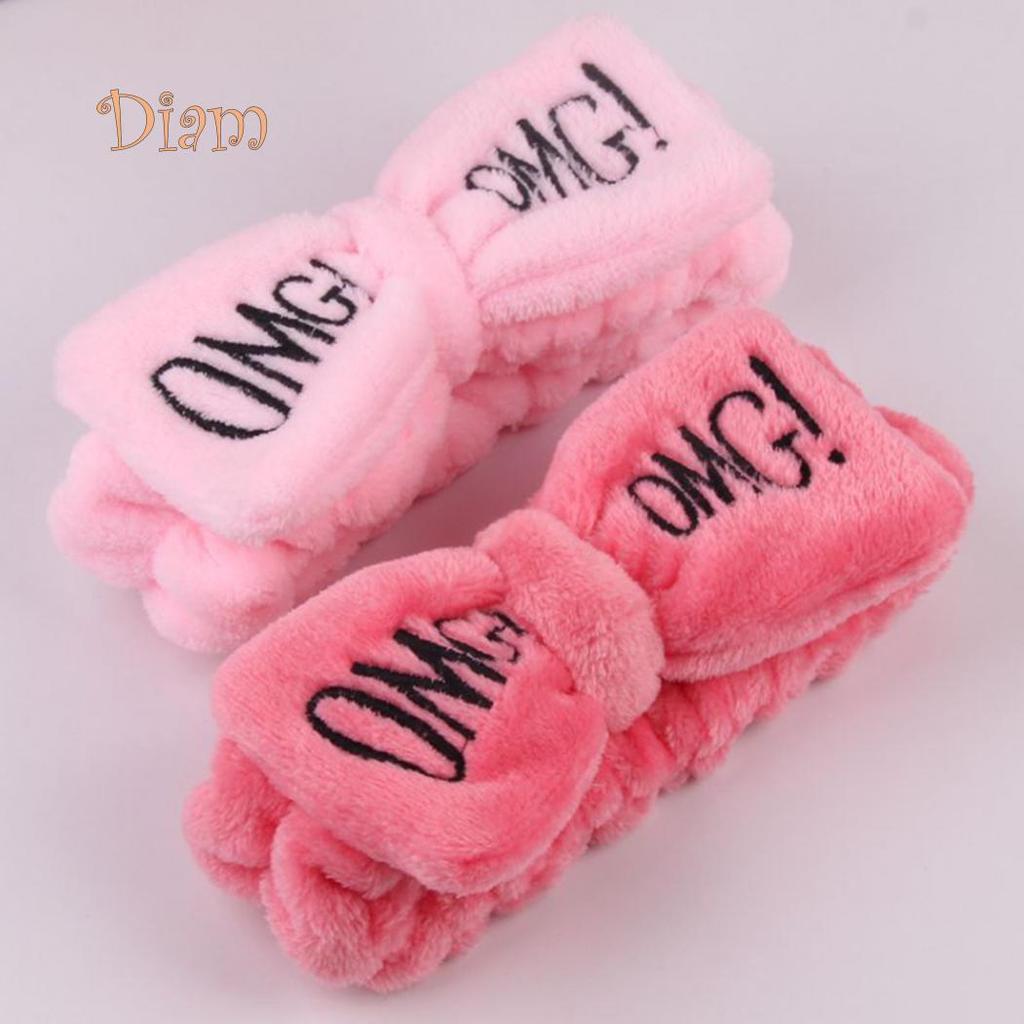 Tenfyer Cute Women Letter Bowknot Plush Headband Face Washing Hair Band Elastic Headwear