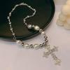Ins Hip Hop Retro Pearl Necklace Christian Cross Clavicle Chain Ladies Sweet Punk Pendant Men Women Gifts