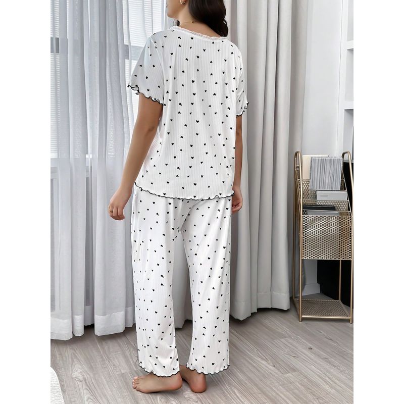 Plus Size Homewear Love Print V-neck Short Sleeve Trousers Can Be Worn Outside Plus Size Home Dressing
