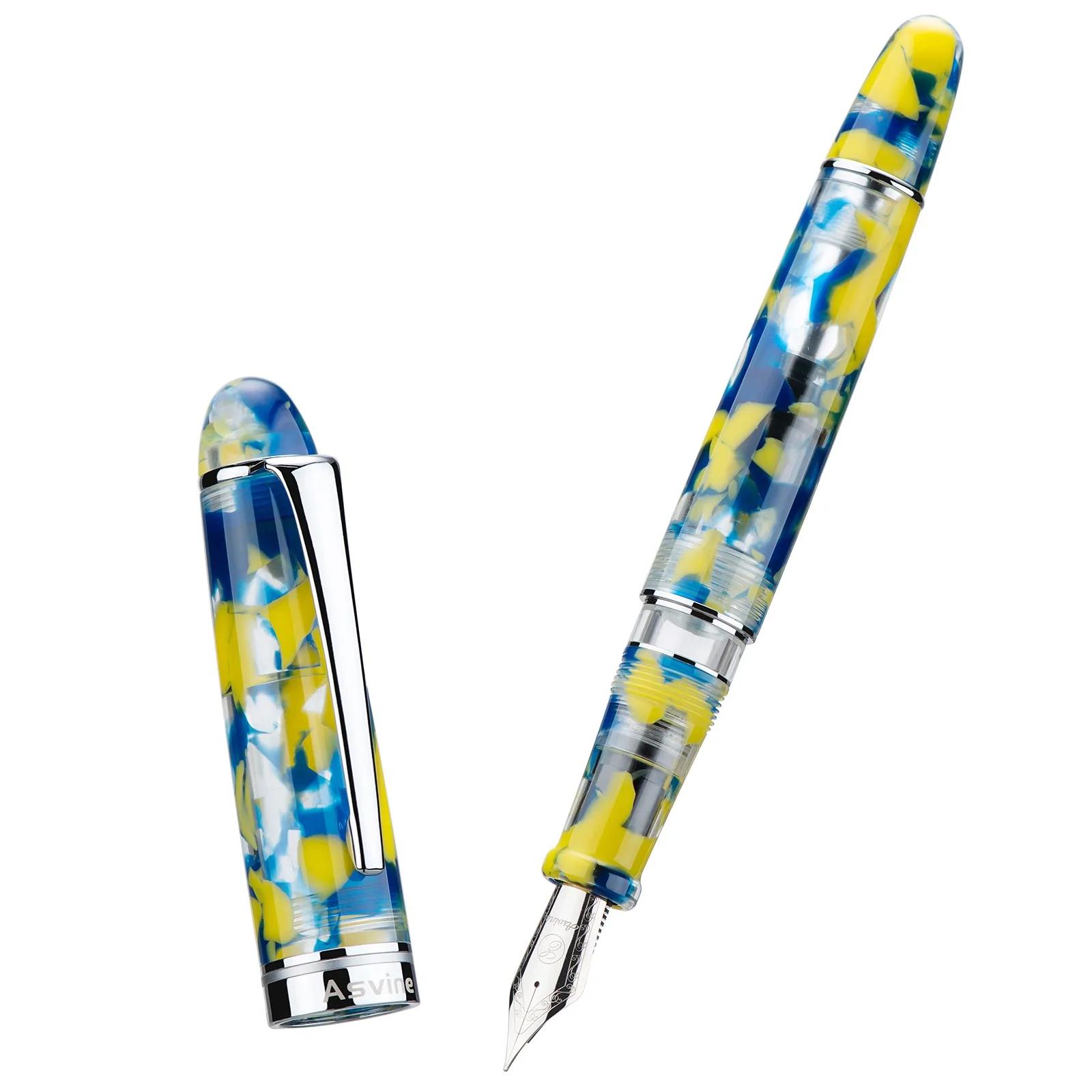 Asvine P50 Piston Fountain Pen Luxury Acrylic Bock / Asvine EF/F/M Nib Writing Pen Business School Office Supplies Stationery (as the picture,Asvine-EF)