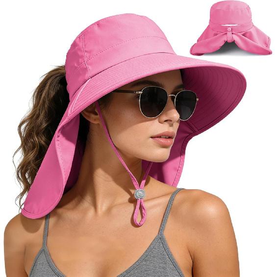 Ruqizhi Sun Hats for Women with Neck Flap Ponytail Hole Women Sun Hats Rollable UV Protection Fishing Hats Wide Brim UPF 50+