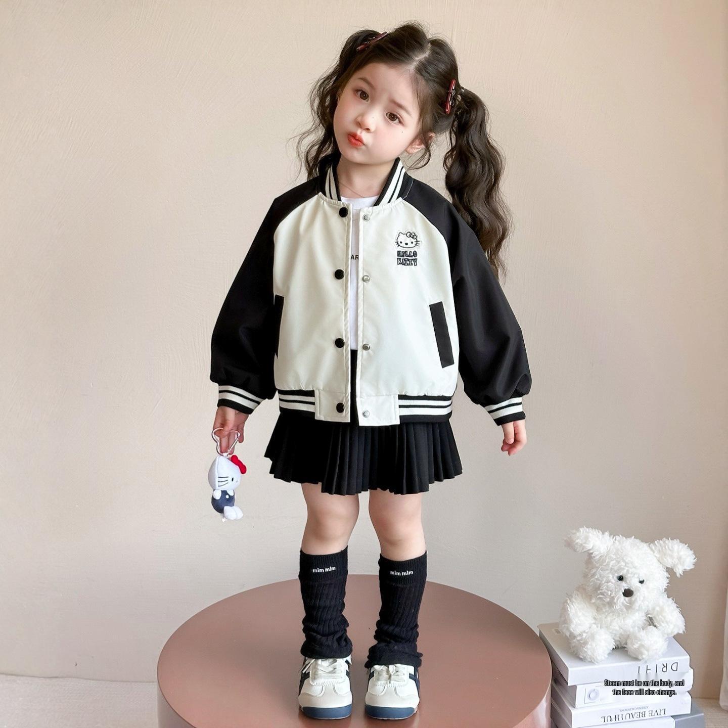 

Девичья бейсбольная куртка на кошачью тематику - Весна/Осень 2025 Повседневный детский топ 130cm