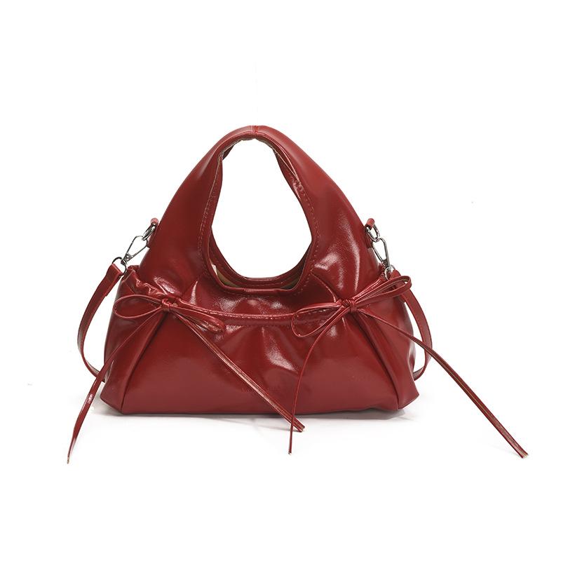 2025 Sweet Girl Bow-Accent Crescent Handbag - PU Shoulder Bag for Commute