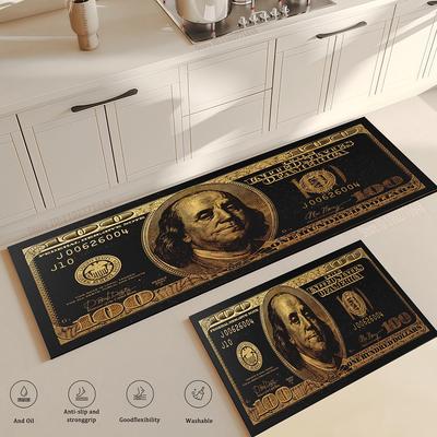 Black Gold 100 Dollar Bill Money Kitchen Floor Mat Home Doormat Corridor Balcony Long Rugs Bedside Non-slip Absorbent Carpet