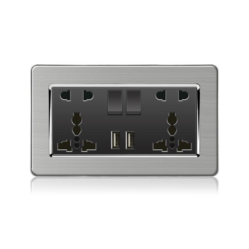 18W Type-C Fast Charging Universal 5-pin Dual Power Socket,Stainless Steel  Electrical Outlet with DC 5V 3.1A Type-c USB Charger