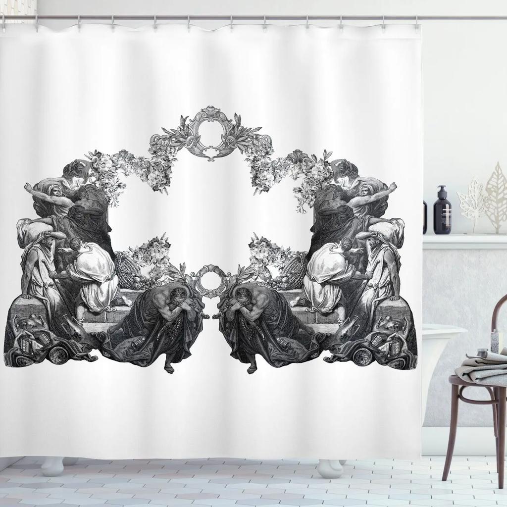 Victorian Shower Curtain Ladies Clothes History Dress Handbag Feather Gloves Floral Design Baroque Bathroom Curtains With Hooks