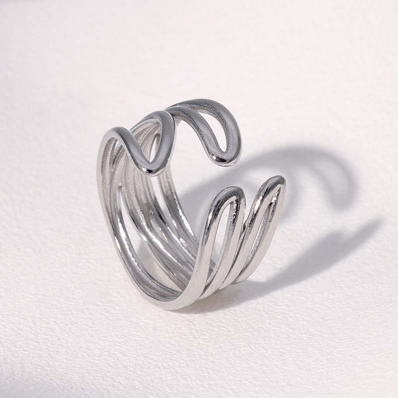 Stainless Steel Gold Color Geometric Open Rings For Women Vintage Metal Irregular Hollow Adjustable Ring Jewelry Gift