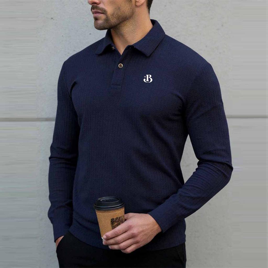 Men's Casual Ribbed Knit Long Sleeve Polo Shirts for Men