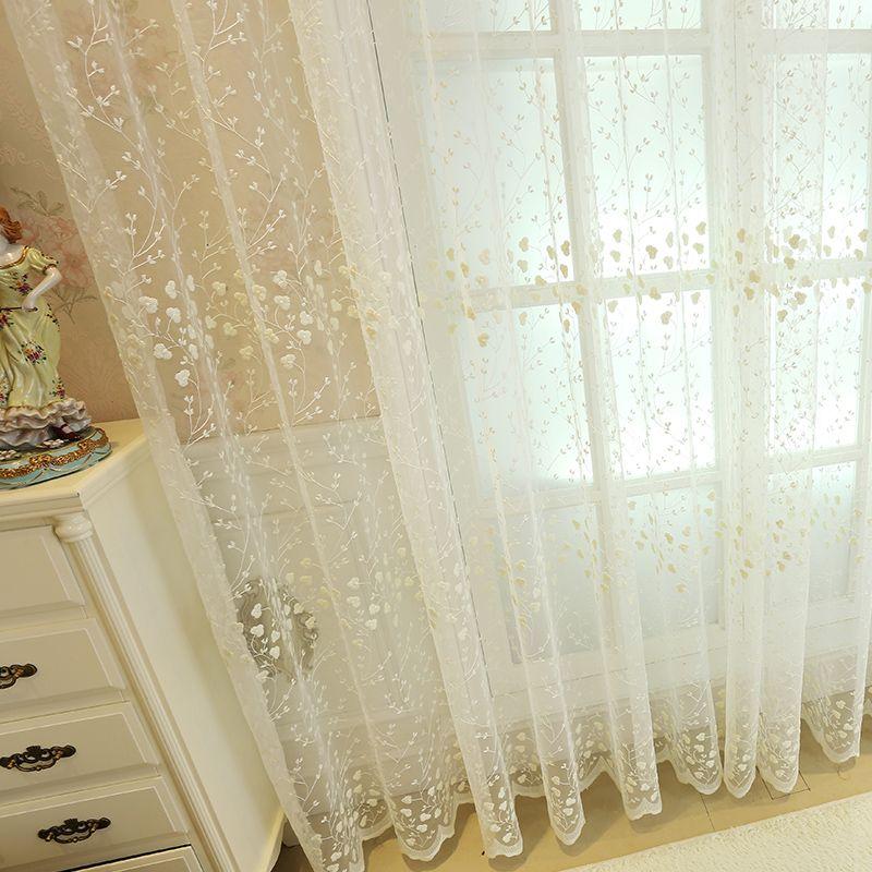 Curtain Gauze Curtain Living Room Balcony Bedroom Partition Embroidery Window Screen White Embroidery Yarn