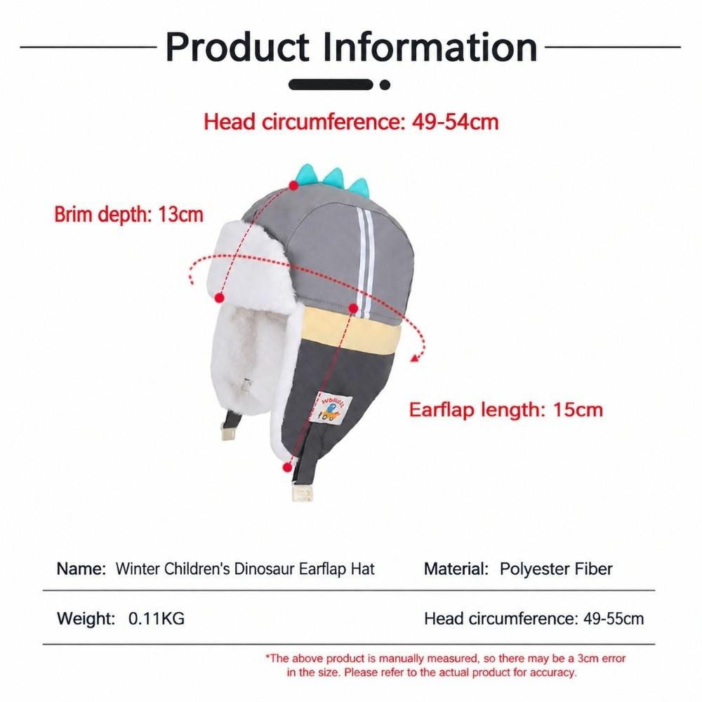 Polyester Cartoon Trapper Hat Thick Kids Earflap Hat Cute Dinosaur Winter Hat  Aged 4-10 Years