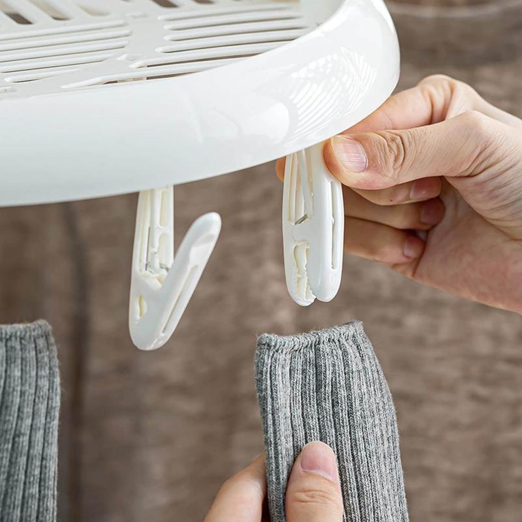 Round Drying Rack Clothes Hanger Plastic Round Laundry Hanger with Clips for Socks Underwear White