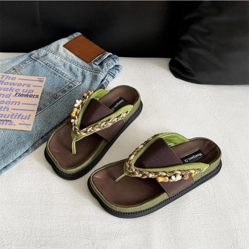 New Round Head Pinch Foot Flat Bottom Cool Slippers Roman Style Roman Sandals Soft Sole Light and Comfortable Outside Wear Cool