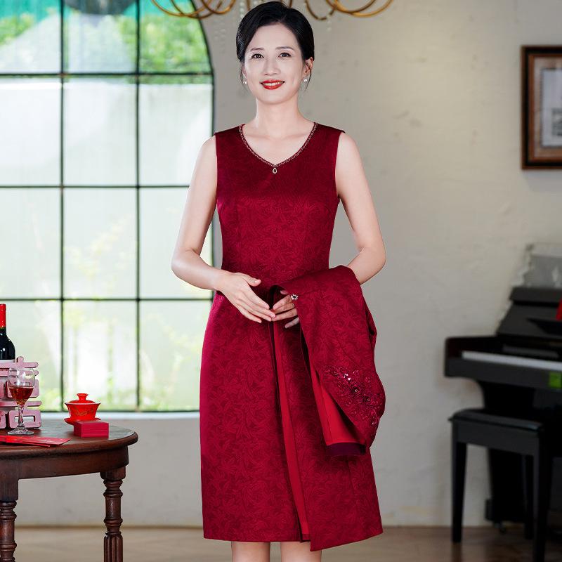 Элегантный осенне-зимний приталенный комплект из двух предметов для матери жениха - Большой размер M