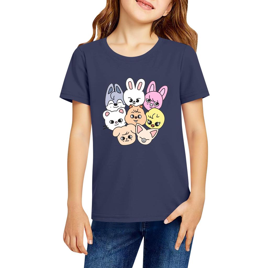 Modne ubrania robocze z krótkim rękawem i okrągłym dekoltem, bluzki z nadrukiem dla DZIECKA, letnie topy