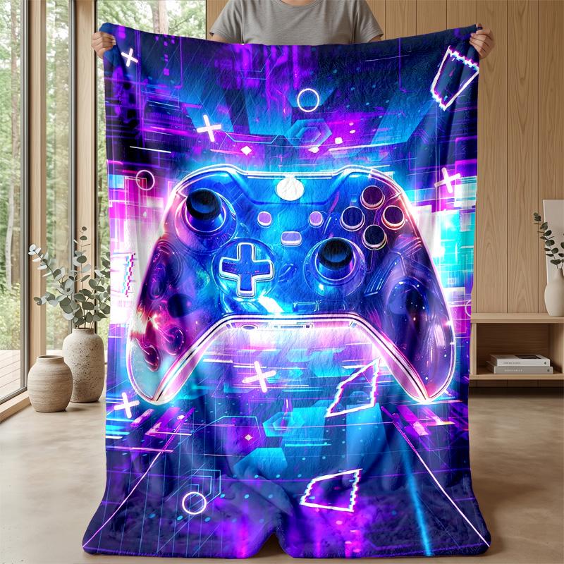 Neon Game Controller Theme blanket Lightweight Warm Flannel Blanket Decorative Throw Blanket for Home Decoration