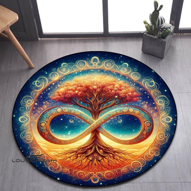Tree of Life Retro Printed Round Carpet Living Room Bedroom Beautiful Carpet Non -slip Door Pad Floor Mats Birthday Gift