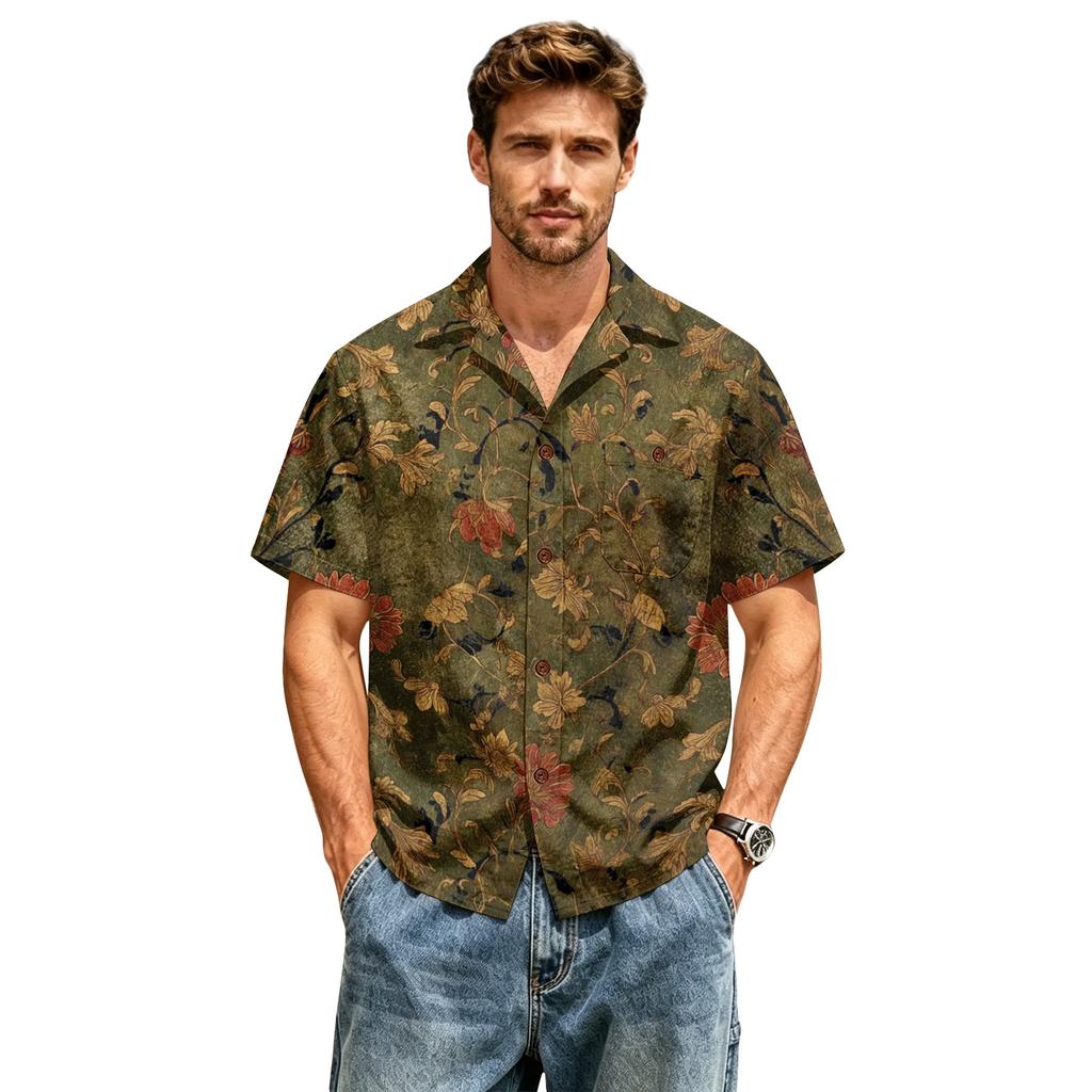 Men's Casual Short Sleeve Shirt Linen Cotton Blend Turn Down Collar Lightweight Breathable Summer Spring Top