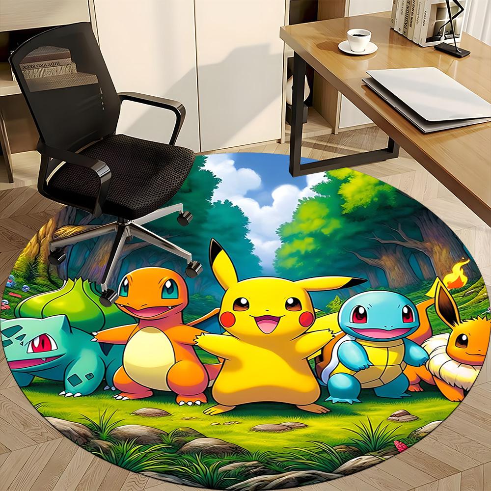 1pc Pokemon Pikachu Chair Carpet for Office Non-Slip, Soft & Comfortable, Carpet for Office, Gaming, Lightweight Round Floor Mat Yy251021044