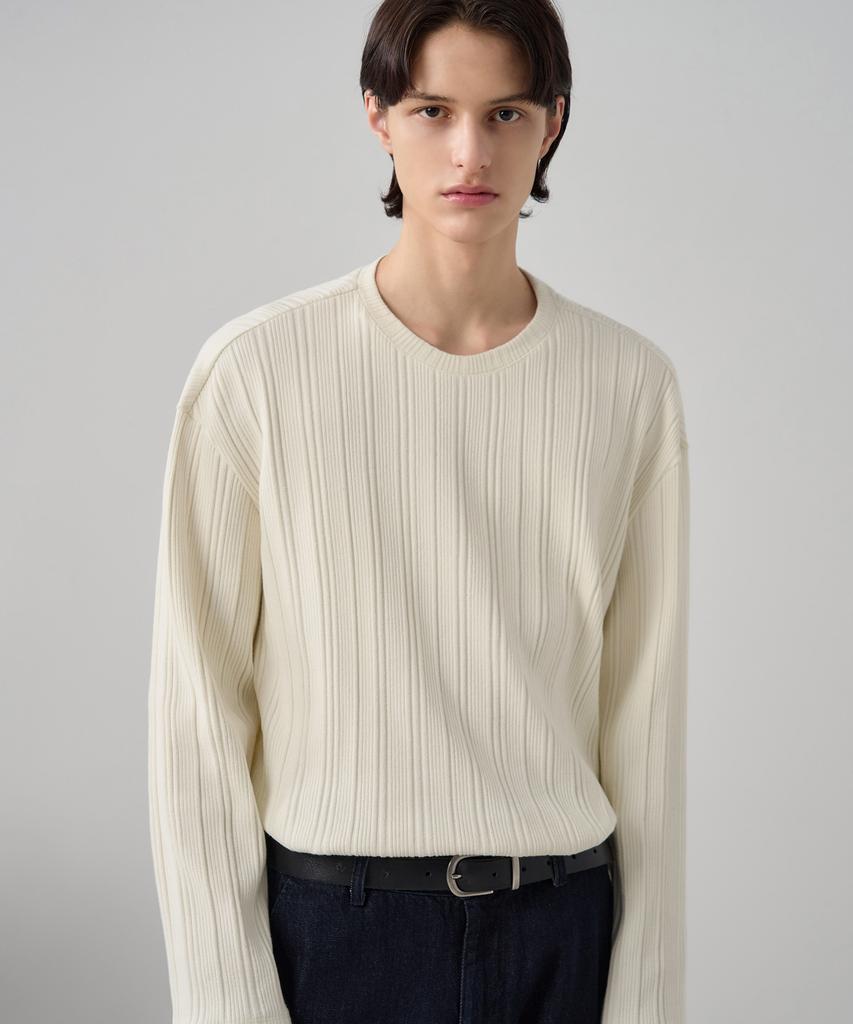DRAW FIT Ribbed Round Neck T-Shirt [Black]