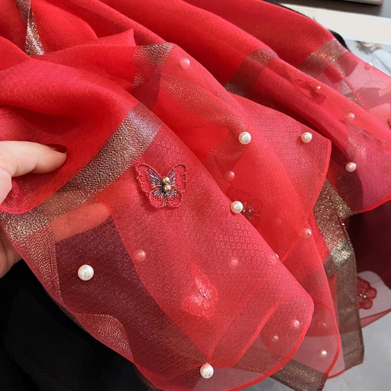 Elegant Embroidered Butterfly Silk Scarf For Women Lightweight Polyester Hijab Shawl Wrap Stole Accessory Gift