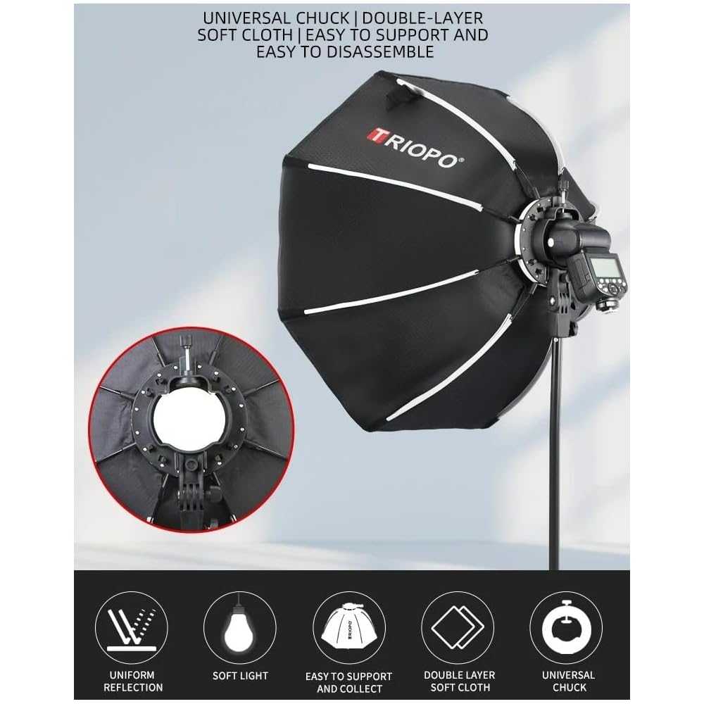 Triopo KX90 90cm/35.4-inch Foldable Outdoor Speedlight Octagonal Softbox Umbrella Softbox for Godox V1 AD200 Pro Round Head Flashlight Diffuser