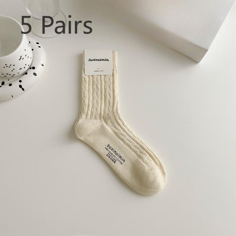 5 Pairs of Female Spring and Autumn Cotton Fashion New Drum Pile Socks