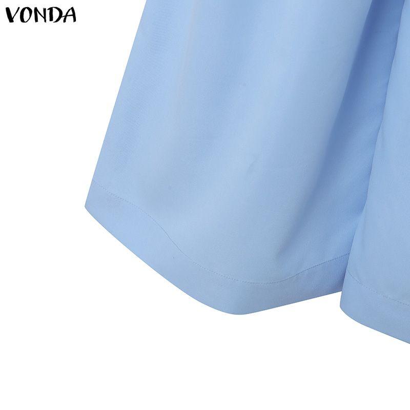 VONDA Women Casual High Zip-up Waist Casual Nonelastic Wide Leg Pants Trousers