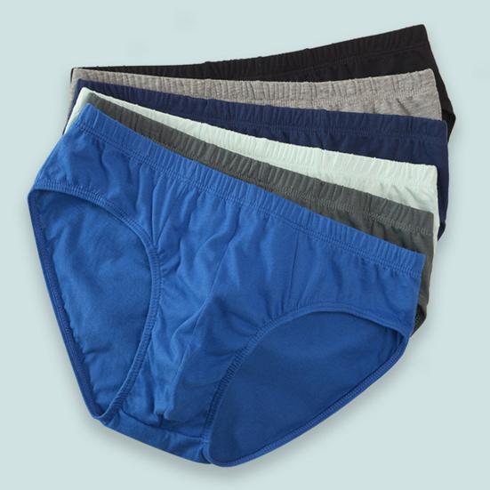 Men Summer Briefs Mid-rise Elastic Waistband Panties Solid Color U-convex Breathable Underwear for Daily Wear Sleep