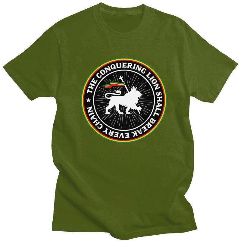 Custom Trendy Rastafari Rasta Lion Of Judah T Shirt Men Short Sleeves Pure Cotton Tshirt Leisure Jamaica Flag Tee Tops