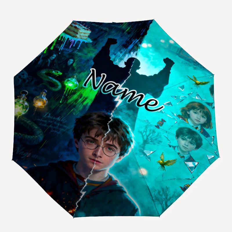 

1PC Harry Potter Custom Name Automatic Open/Close, 8-Rib Durable Frame Compact Travel Umbrella for Men & Women D1222053