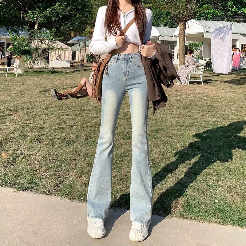 2023 Women s High-Waisted Washed Flared Jeans - Slimming Petite Fit for Spring & Autumn L