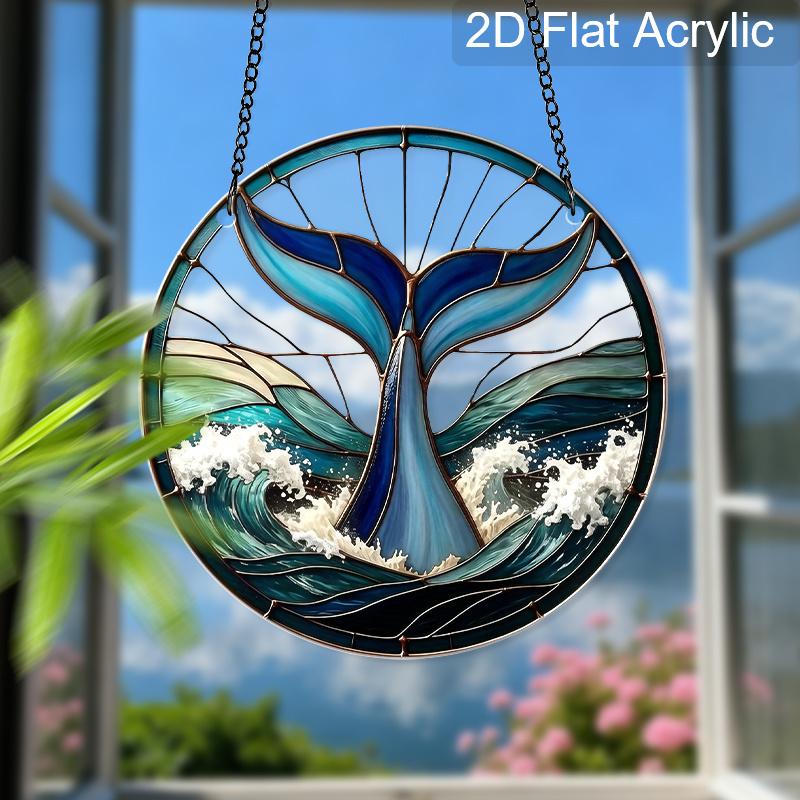 2D Flat Acrylic Ocean Whale Tail Suncatcher, 7.87/11.81in Window Hanging Decor, Home Room Art Ornament, Housewarming Gift
