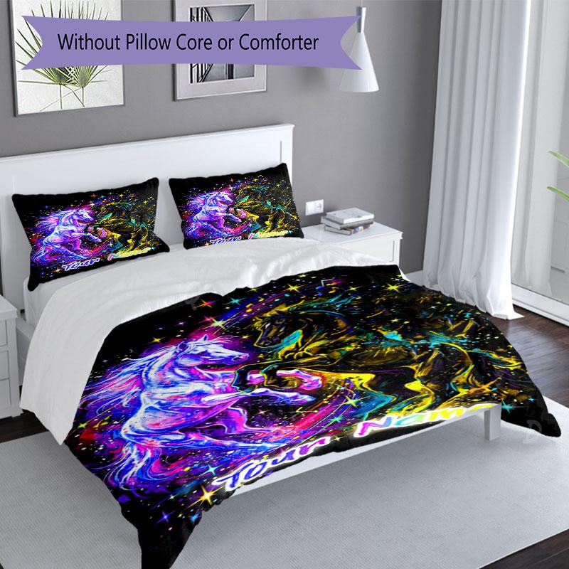 3PC Custom Name Galactic Horse Dance bedding,soft and breathable,2D flat print,room decor.,Poster Three-piece set,Soccer Three-piece set,Art,Poster,So