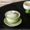 100ml Gradient Green Gaiwan Boutique Not Hot Tea Tureen Household Tea Bowl With Lid Kit Tea Maker Cover Bowl Tableware Gifts