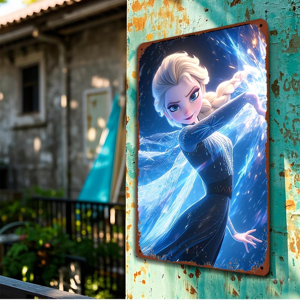 Disney 1pc Metal Tin Sign Wall Art, Elsa & Anna & Olaf Themed Exquisite Pattern Iron Painting, Decor Official Licensed Gift Wall