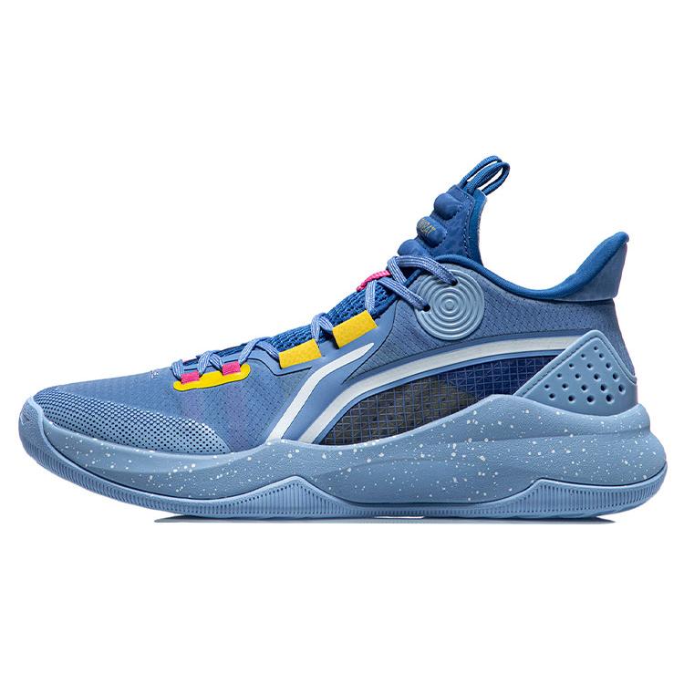 New LiNing Combat Low Slip Resistant Cushioning Wear Resistant Low Top Basketball Shoes Blue Yellow ABPR027-4