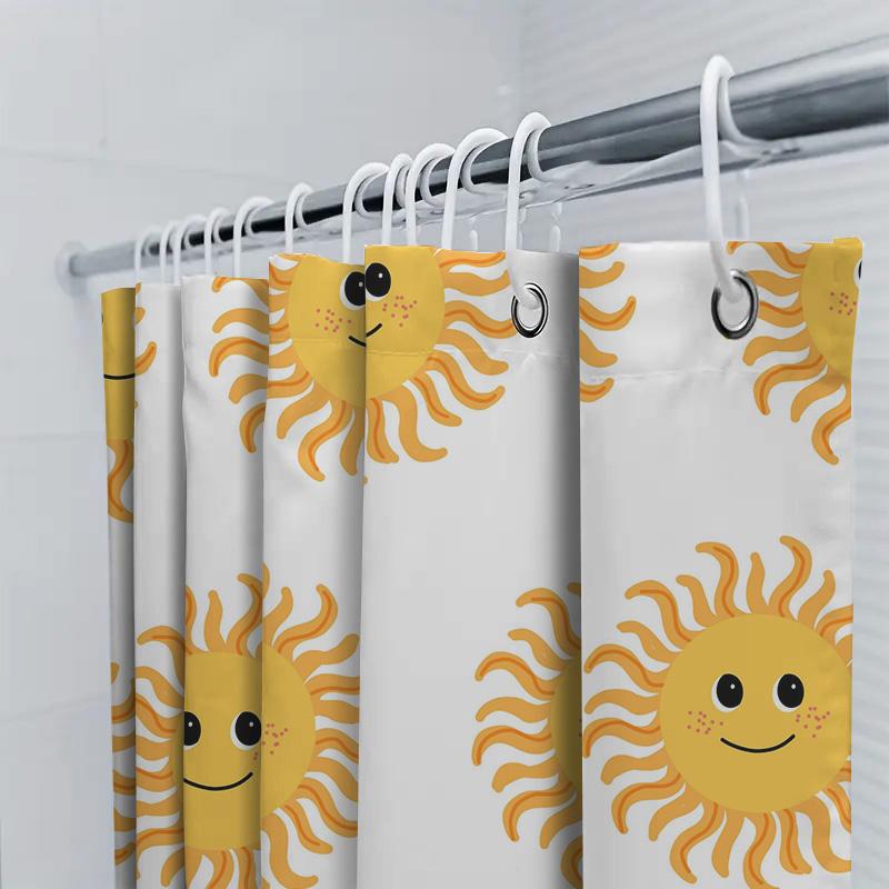Bright Sunflower Shower Curtain White Bath Decor For Kids Room Waterproof Fabric Printed With Smiling Faces Perfect Gift For Mot