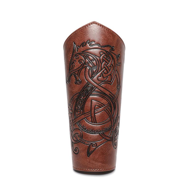 1PC Medieval PU Leather Wrist Guards Viking Warrior Embossed Leather Gauntlets Knight Arm Gloves Retro Gothic Wristbands
