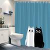 1Pc Minimalist Double Cat Pattern Shower Curtain, Polyester Fabric, Machine Washable, Suitable For Bathroom Decor.