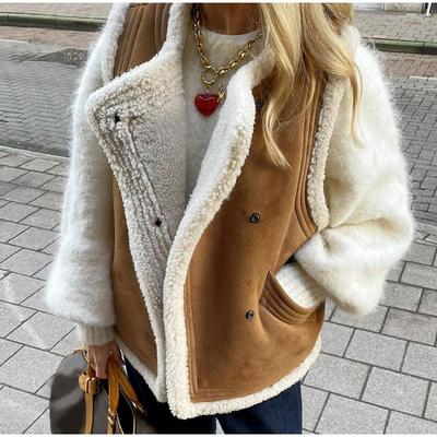 Women Thicken Plush Cashmere Vest Coat Faux Fur Warm Patchwork Waistcoat Autumn Covered Button Waistcoat Street Jacket 2023 Fur Whole Lamb Hair Vest