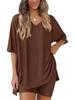 Women's Casual V-neck T-shirt & Shorts Homewear Set, 2026 Collection: Comfortable and Stylish 