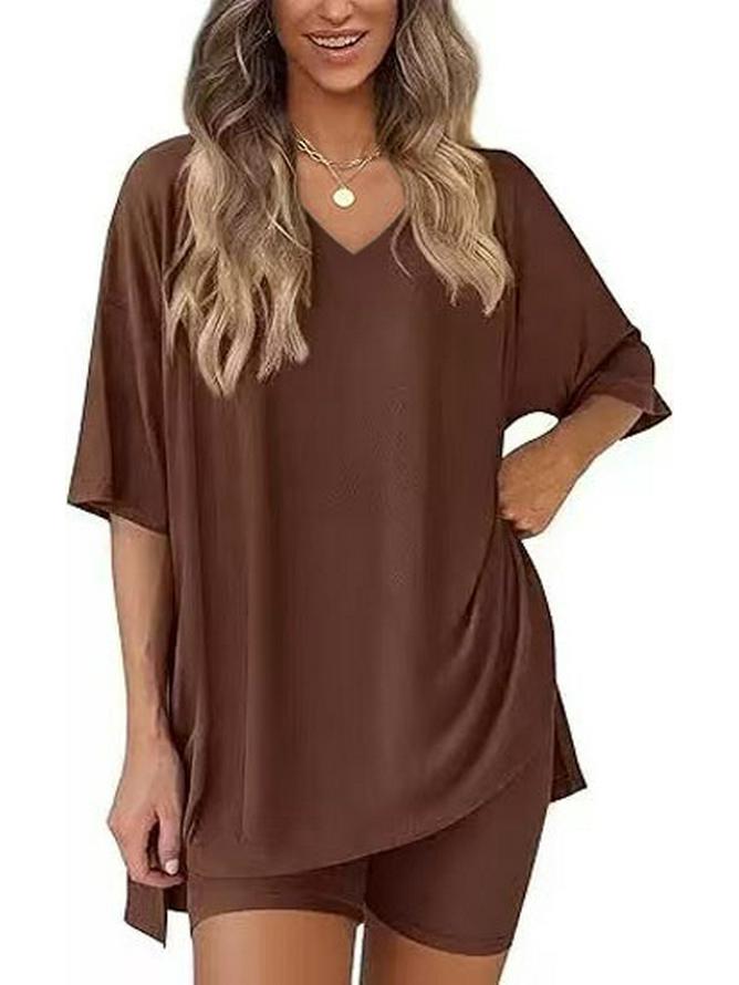 Women's Casual V-neck T-shirt & Shorts Homewear Set, 2026 Collection: Comfortable and Stylish 