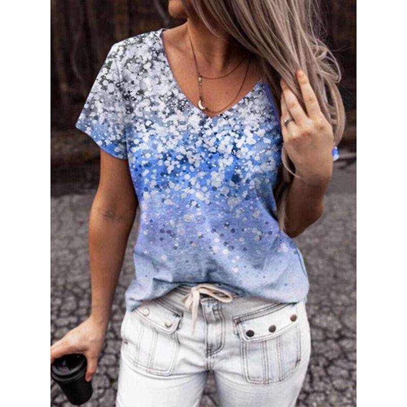 

Short Vneck Womens Sleeve Floral Print Tops Tshirt Ladies Baggy Shirts Blouse LightBlue,4XL