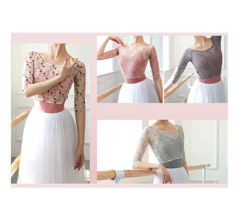 ProDance Embroidered Ballet PT005M Top, (M, Gray)