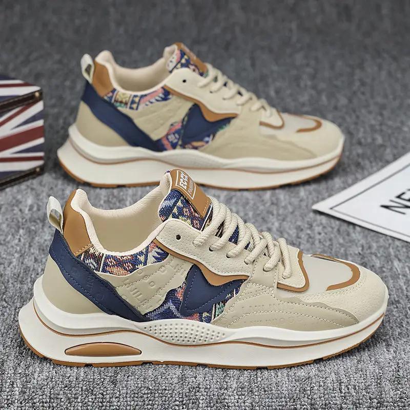 

Mens Casual Sports Shoes Fashion Soft Sole Lace Up Running Shoes Mens Designer Comfort Platform Shoes New 39 бежевый